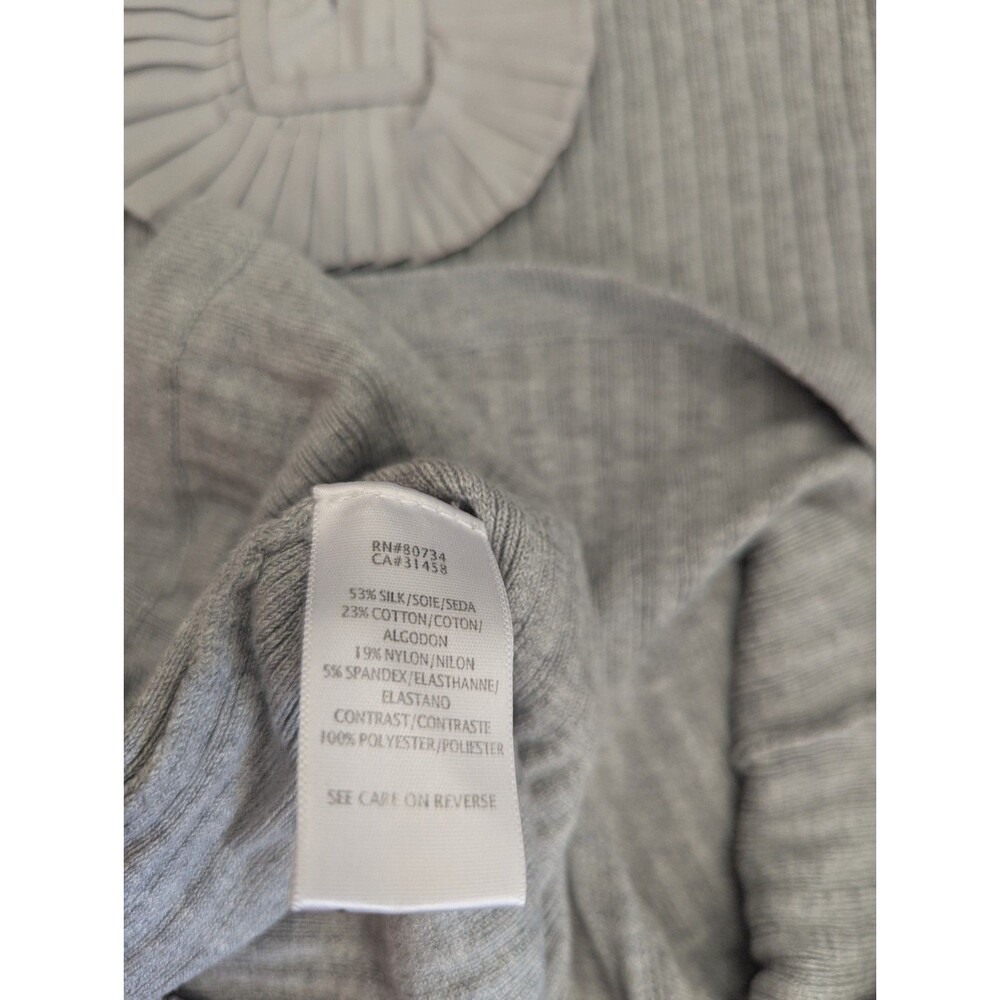 BCBG Max Azria, Small, Silk Blend Ribbed Sweater Top Gray Business Casual Fitted - Picture 4 of 6